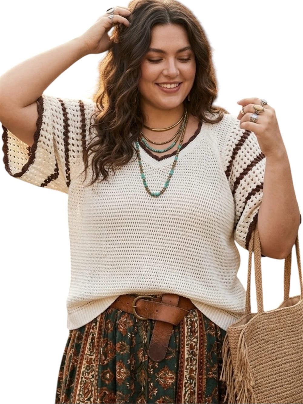 BloomChic Cream Crochet Knit Boho Short Flutter Sleeve Sweater Size 18/20
